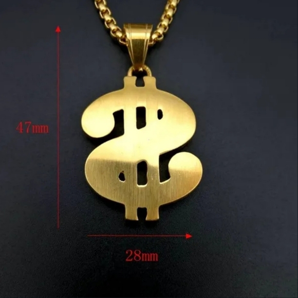 New Big Gold Dollar Sign Rhinestone Necklace - Picture 3 of 3